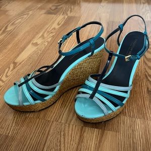 Christian Siriano for Payless‎ wedge Strappy sandals sz 9.5 turquoise t strap